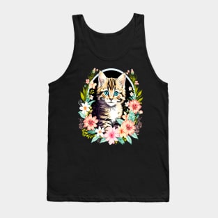 Tiger Striped kitten Surrounded by Beautiful Spring Flowers Tank Top